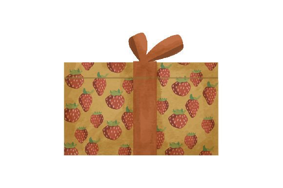 Christmas Present Wrapped in Strawberry Paper - Watercolor
