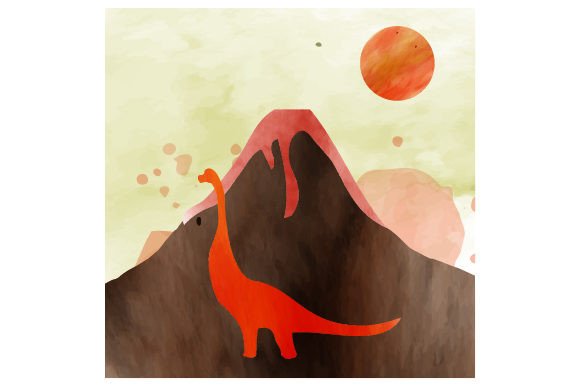 Crafting a Dinosaur Volcano Watercolor Design