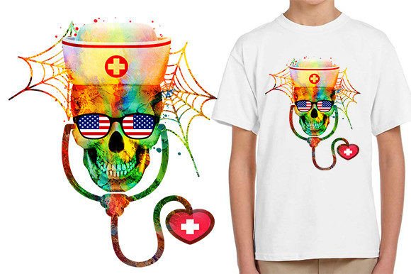 Watercolor Skull Nurse: A Versatile Graphic for Crafts and Merchandise