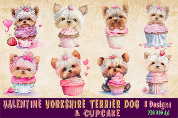 Yorkshire Terrier Cupcake Valentine Graphics for Crafts